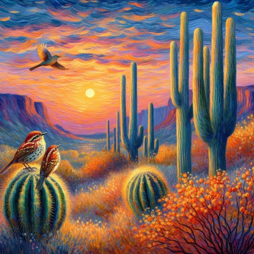 Arizona | Fall | Sunset | Saguaro Cactus | Cactus Wren